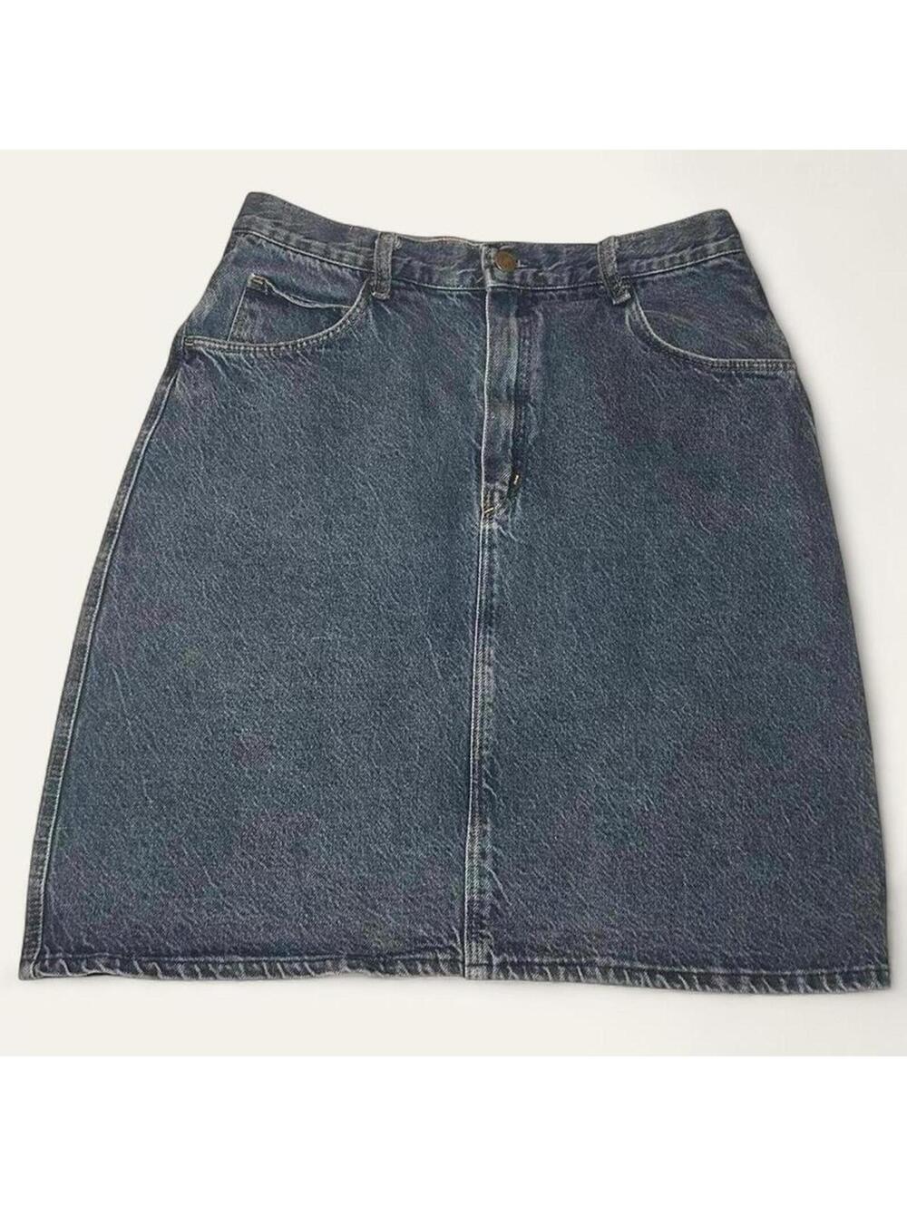 Vintage 90s Black Denim Skirt Grunge Minimalist Size 13